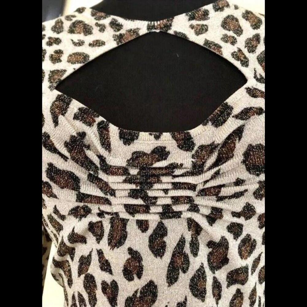👠👚💛Cache Metallic Animal Print Ruched Keyhole Neck Top Stretch Sz Small - Picture 3 of 13